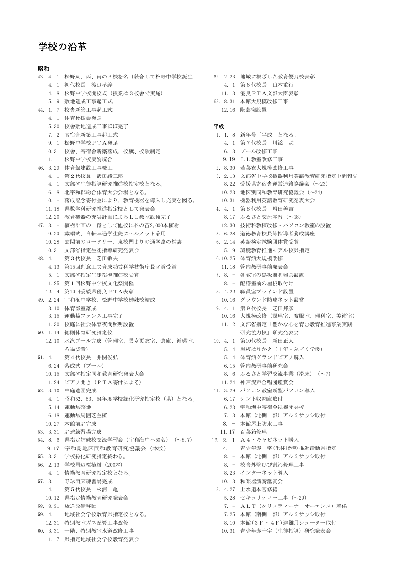 松野中学校の沿革.pdfの1ページ目のサムネイル